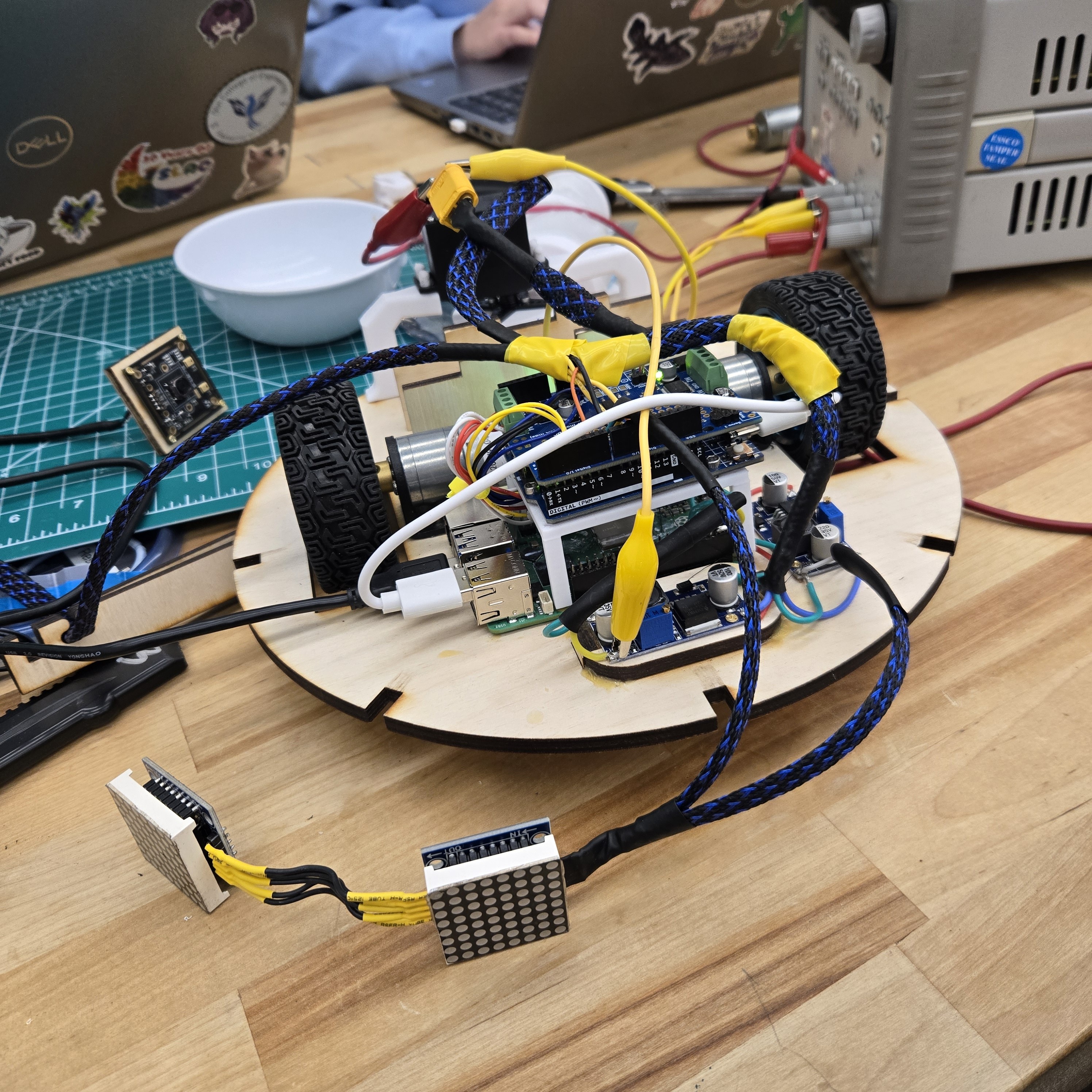 Fox-Bot hooked up to a power supply