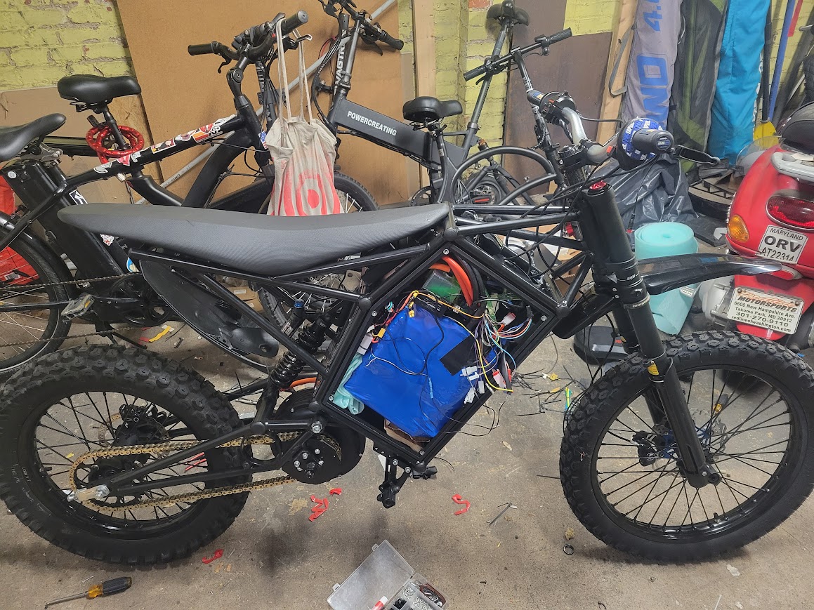 The bike frame assembled with components, pre-wiring