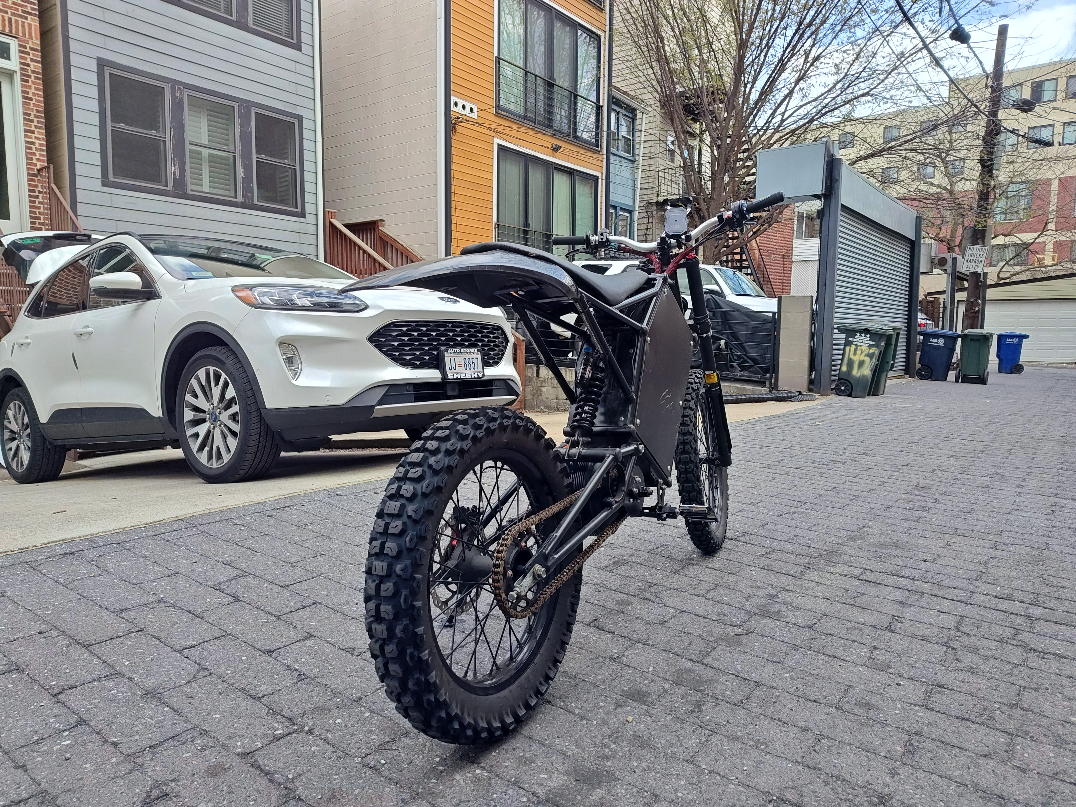 A photo of the fully assembled electric motorcycle from the side